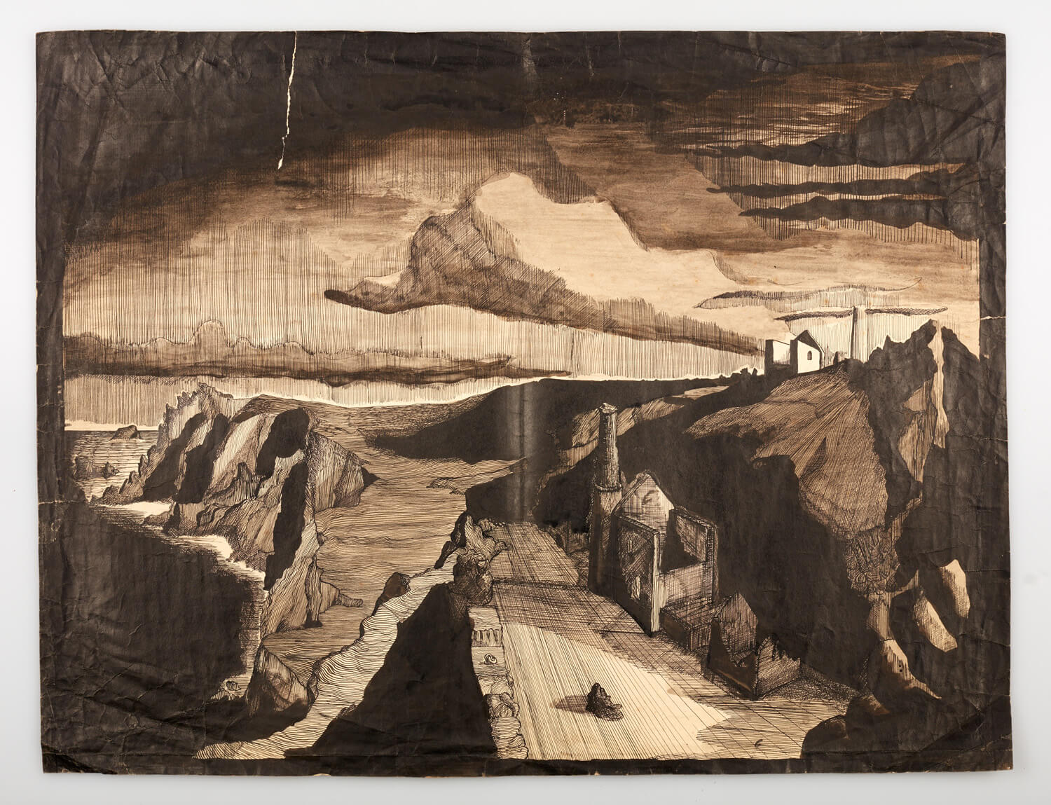 JB264 - Rocks and sea, Cornwall - 1946 - 51 x 68 cm - Pen and ink and wash