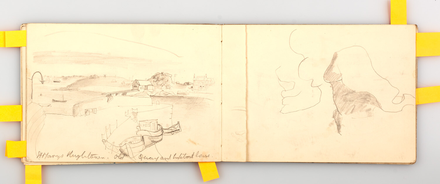 JB302 - Scilly Isles, St Mary's Old Quay and Lifeboat house - 1946 - 12.5 x 18 cm - Pencil